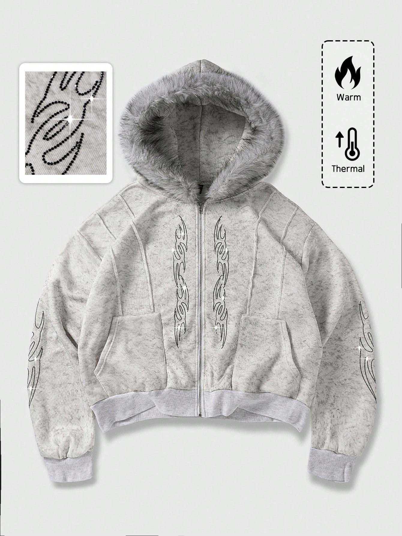 Men's Casual Retro Rhinestone Embellished Hoodie