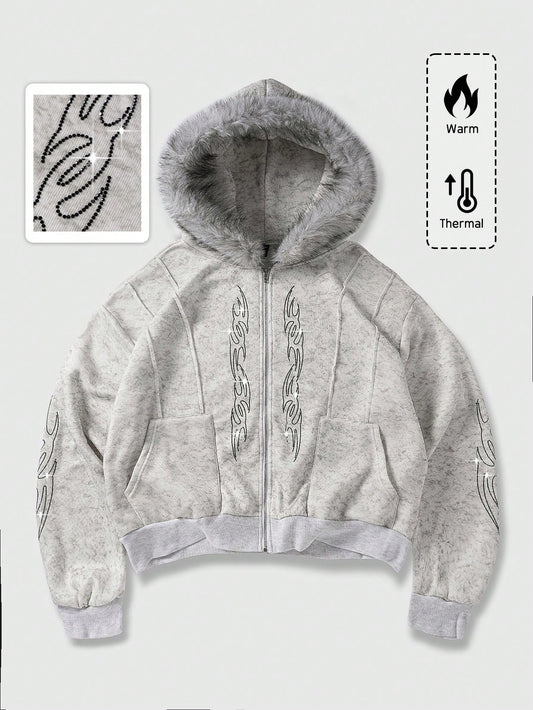 Men's Casual Retro Rhinestone Embellished Hoodie