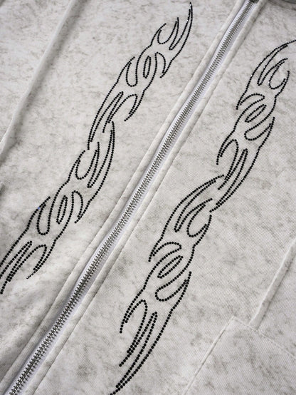 Men's Casual Retro Rhinestone Embellished Hoodie