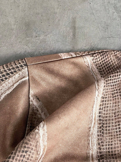 Men's Brown Distressed Cropped Loose Zip-Up Hoodie