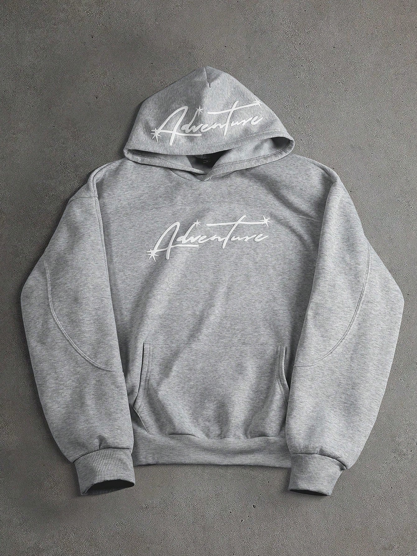 Men's Retro Letter Foam Print Patchwork Pocket Hoodie