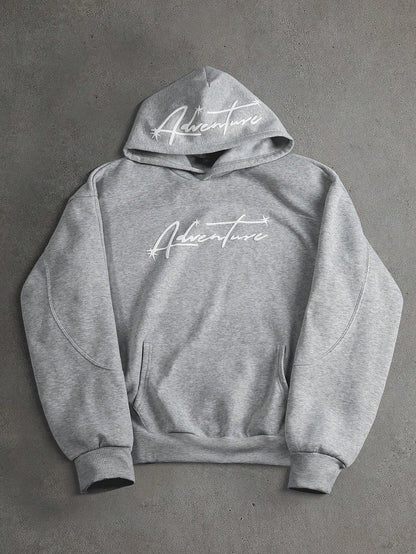 Men's Retro Letter Foam Print Patchwork Pocket Hoodie