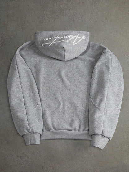 Men's Retro Letter Foam Print Patchwork Pocket Hoodie