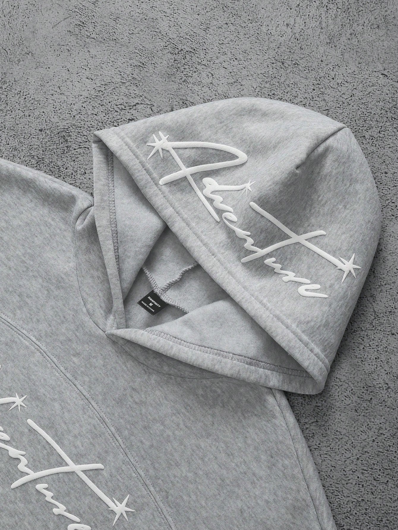 Men's Retro Letter Foam Print Patchwork Pocket Hoodie
