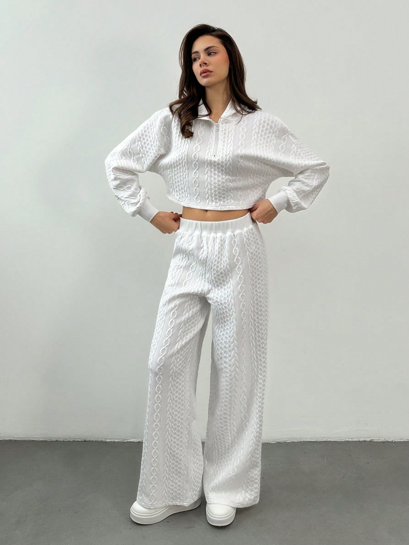 Tall Women’s Textured Cropped Zip Hoodie & Pants Set