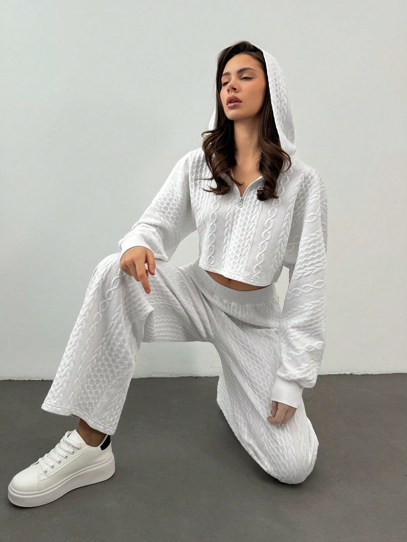 Tall Women’s Textured Cropped Zip Hoodie & Pants Set