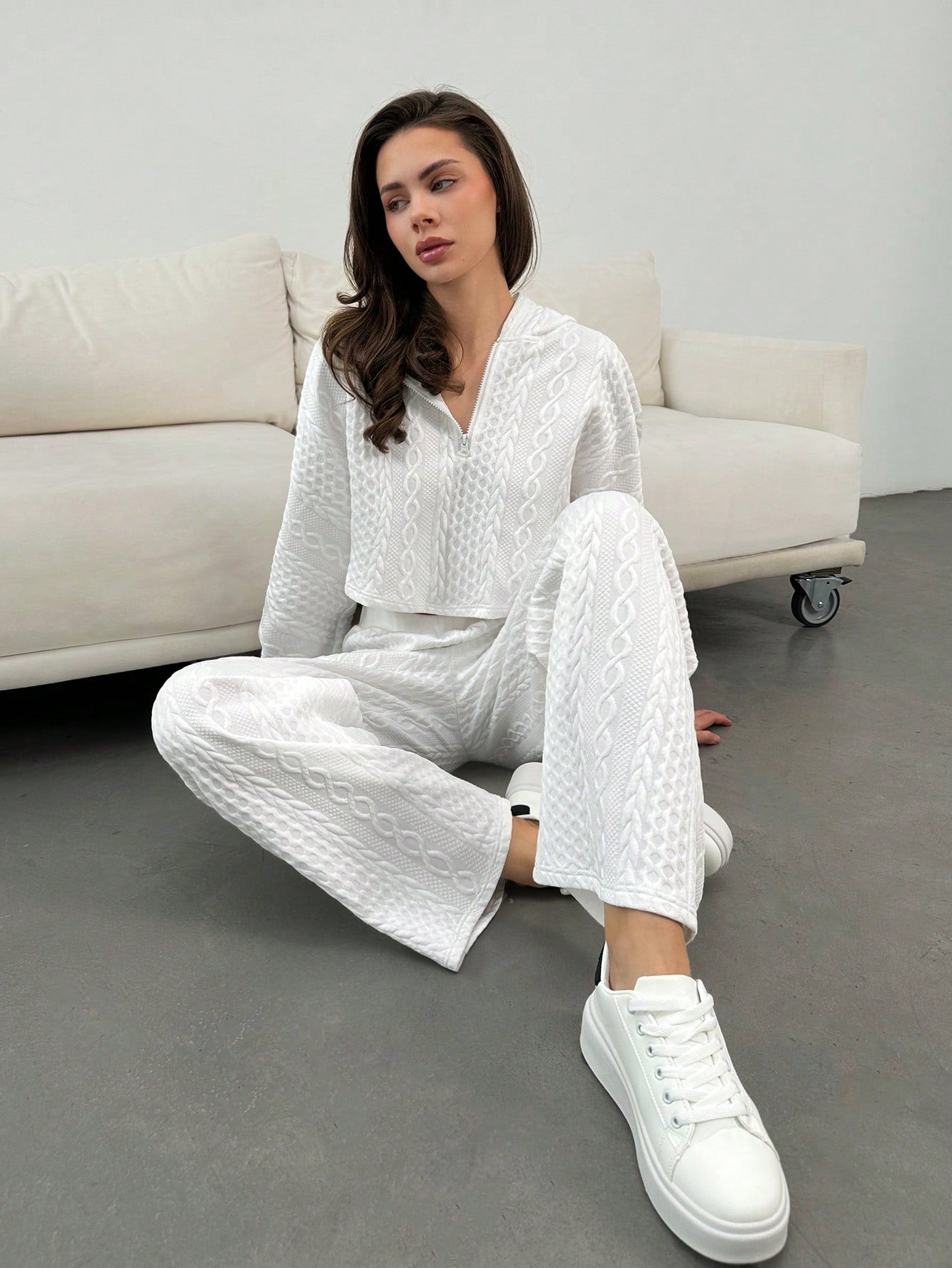 Tall Women’s Textured Cropped Zip Hoodie & Pants Set