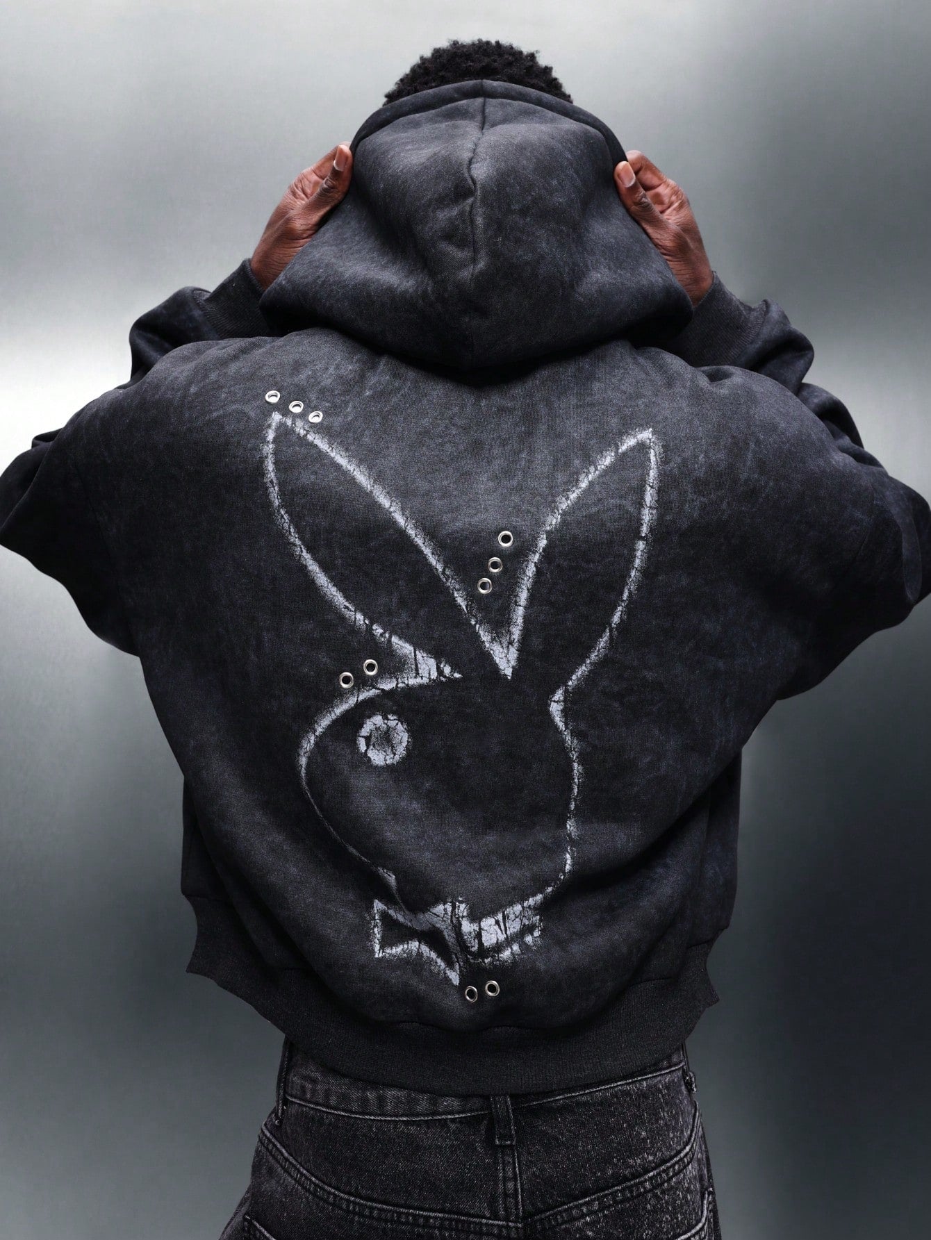 Playboy X Sumwon Distressed Zip-Up Bunny Logo Hoodie