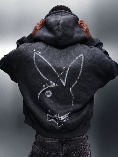 Playboy X Sumwon Distressed Zip-Up Bunny Logo Hoodie