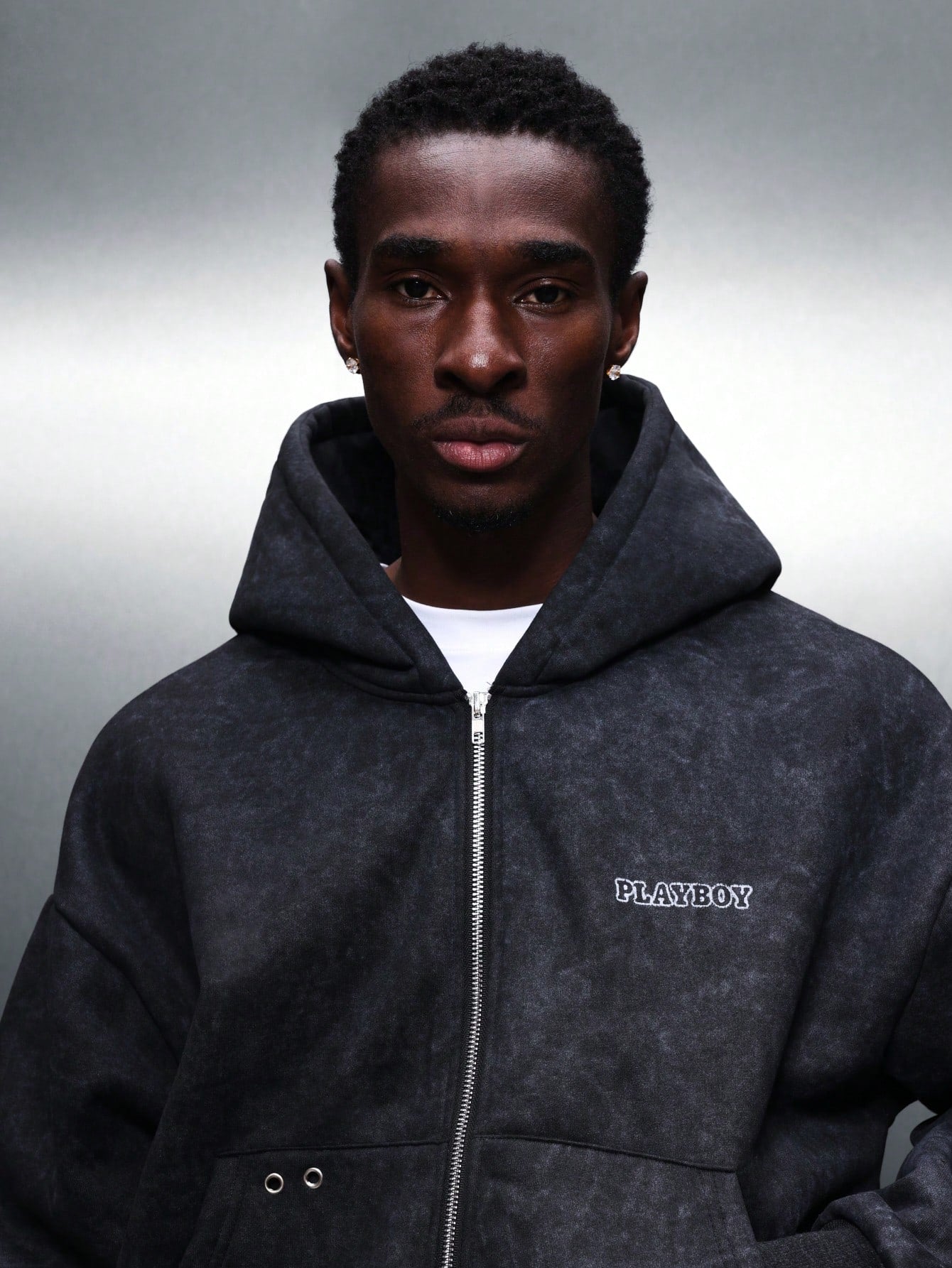 Playboy X Sumwon Distressed Zip-Up Bunny Logo Hoodie