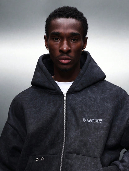 Playboy X Sumwon Distressed Zip-Up Bunny Logo Hoodie