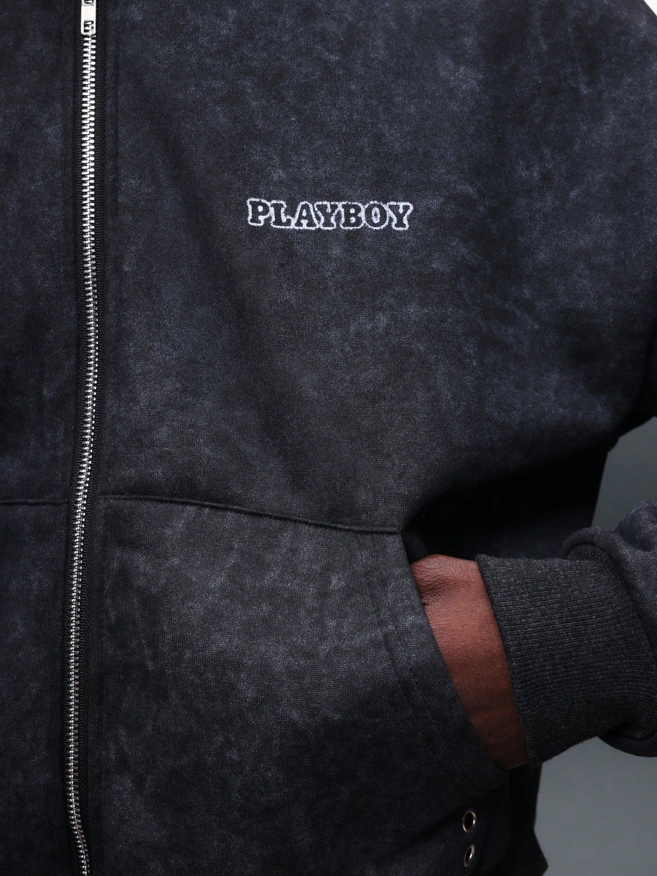 Playboy X Sumwon Distressed Zip-Up Bunny Logo Hoodie