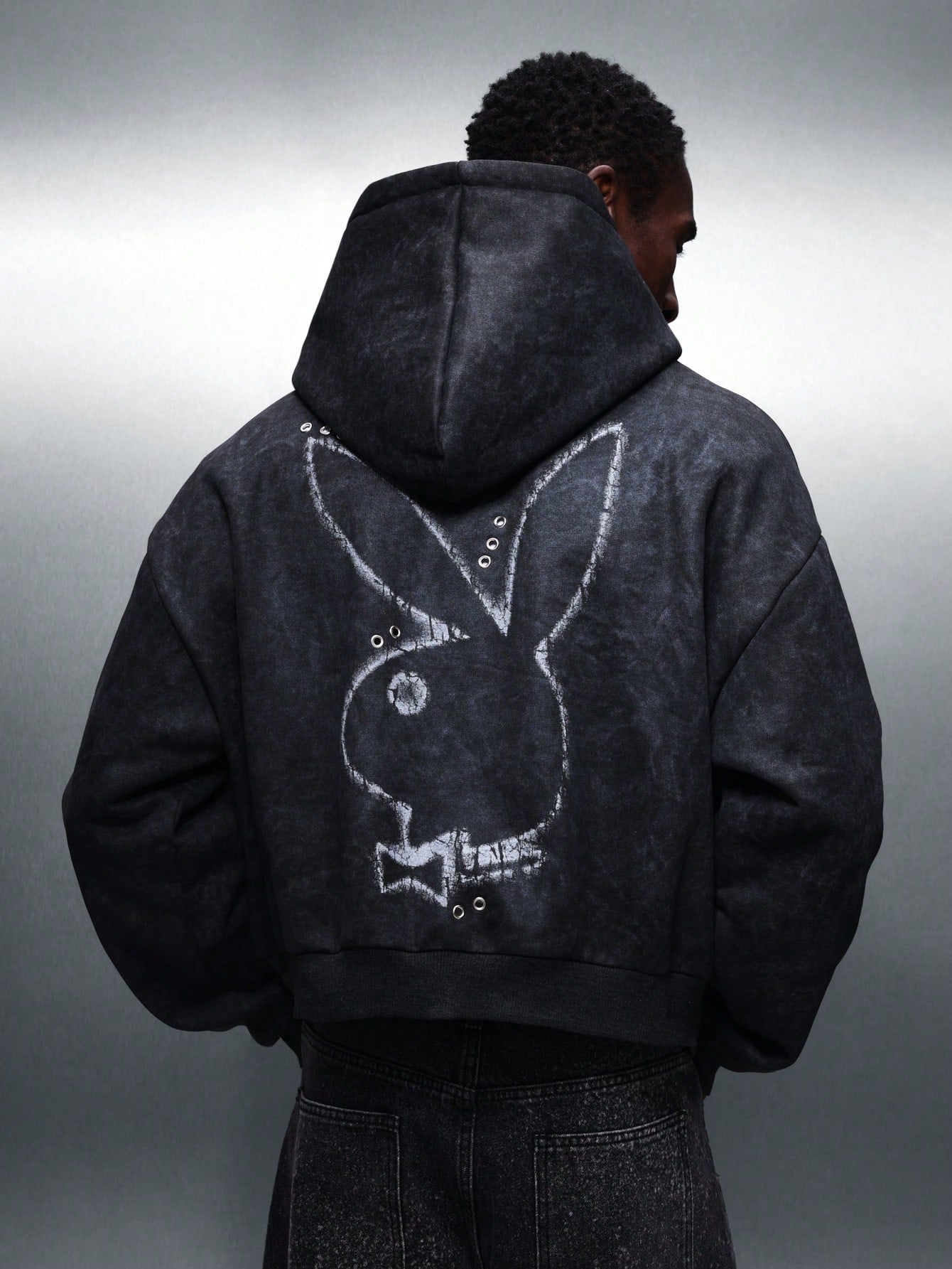 Playboy X Sumwon Distressed Zip-Up Bunny Logo Hoodie