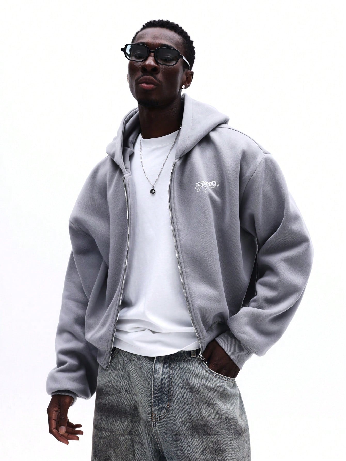Men's Zip-Up Hoodie Chest Logo Casual Streetwear