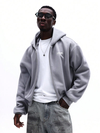 Men's Zip-Up Hoodie Chest Logo Casual Streetwear