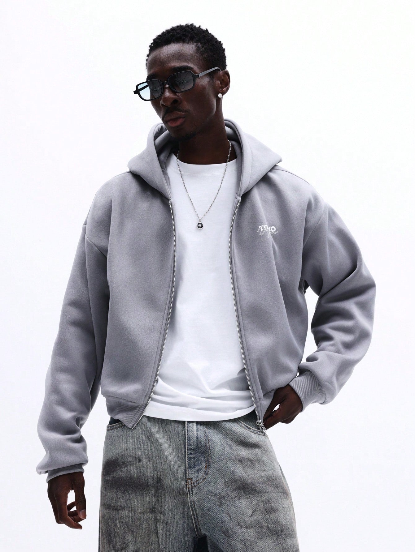 Men's Zip-Up Hoodie Chest Logo Casual Streetwear
