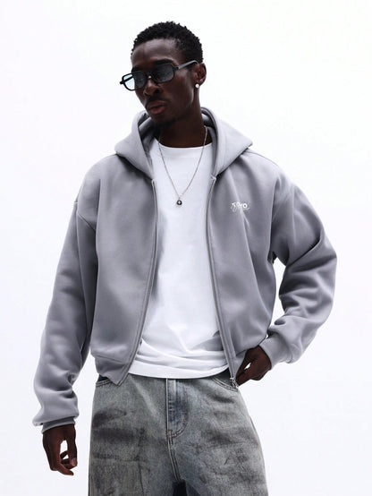 Men's Zip-Up Hoodie Chest Logo Casual Streetwear
