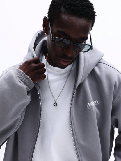 Men's Zip-Up Hoodie Chest Logo Casual Streetwear