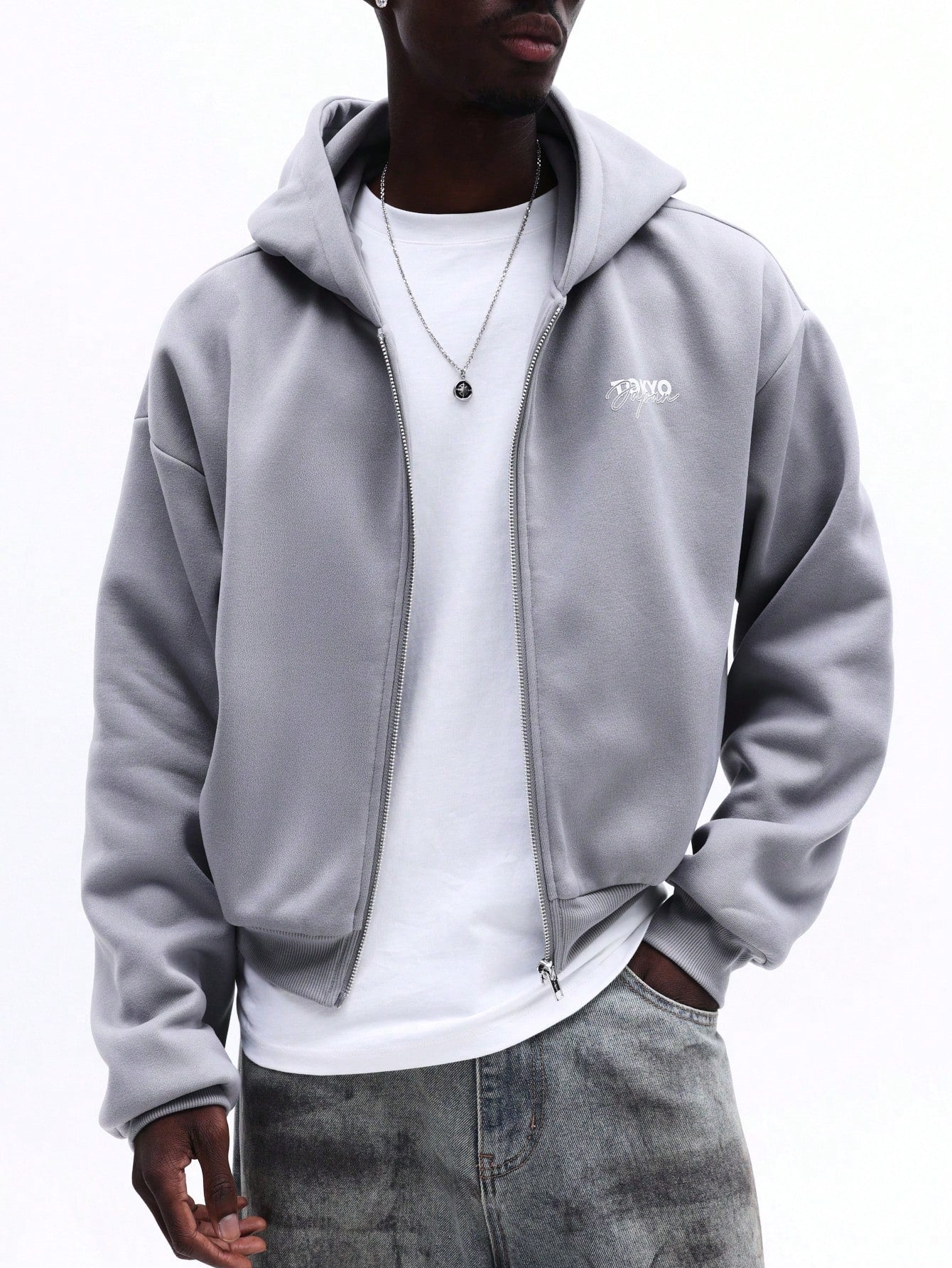 Men's Zip-Up Hoodie Chest Logo Casual Streetwear