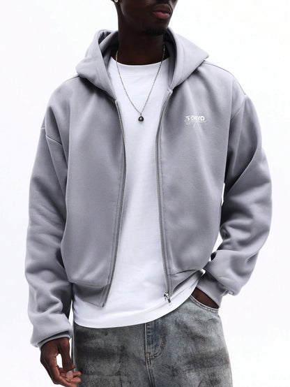 Men's Zip-Up Hoodie Chest Logo Casual Streetwear