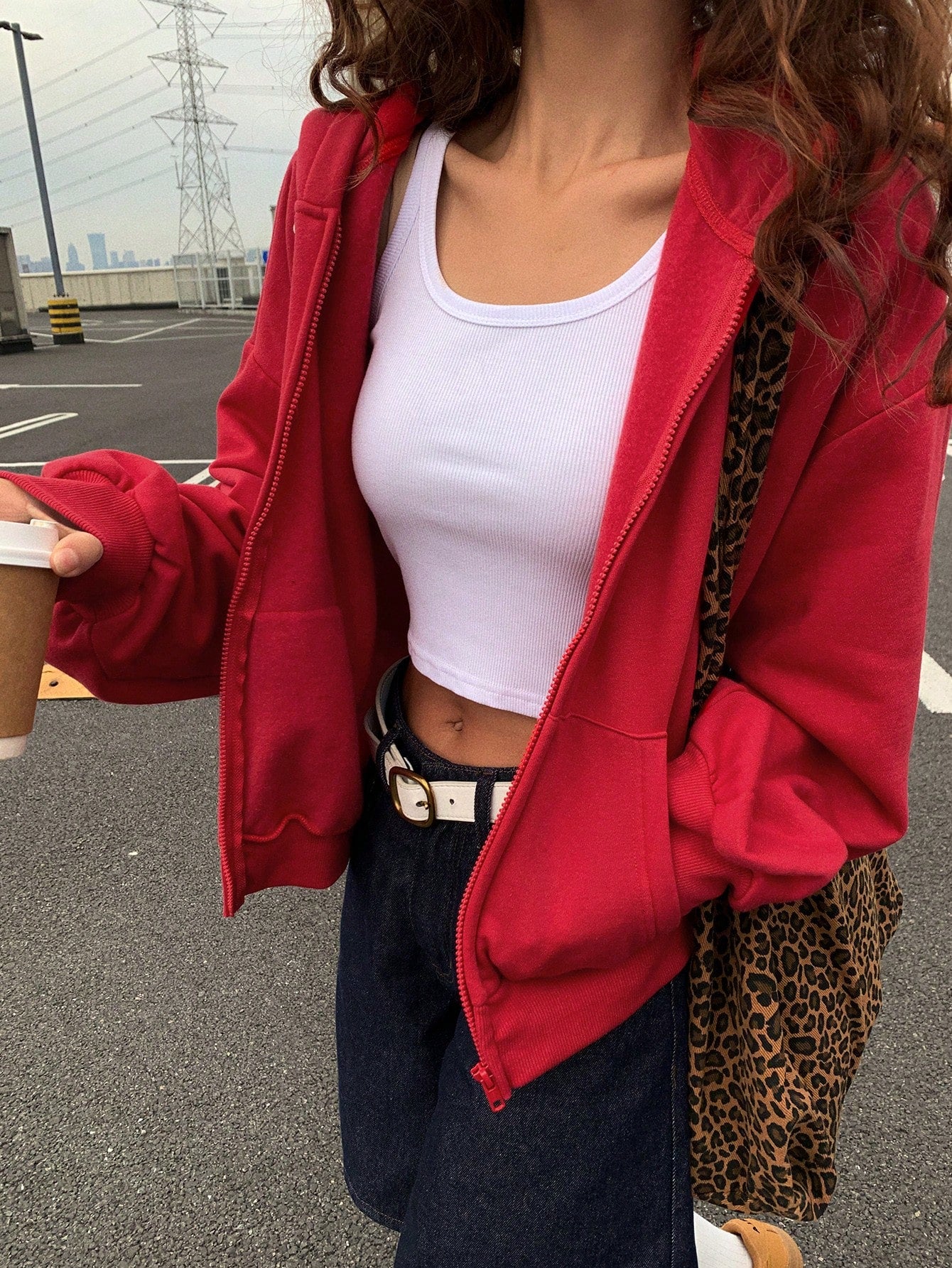 Women's Red Letter Print Casual Loose Hoodie
