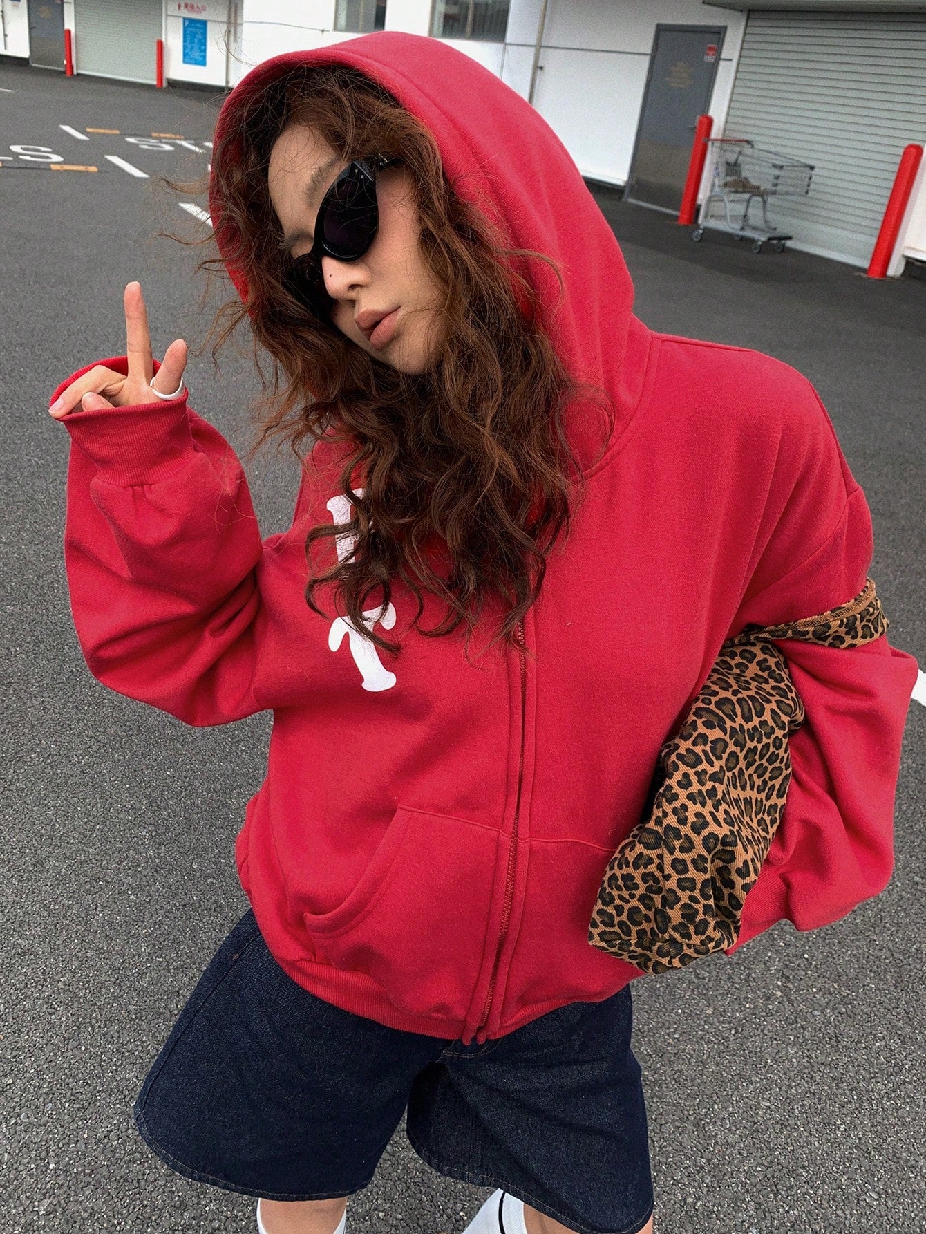 Women's Red Letter Print Casual Loose Hoodie
