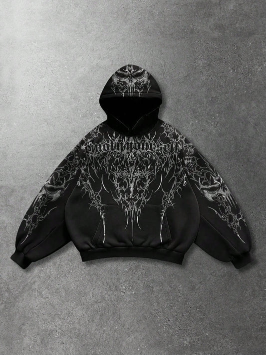 Goth Men's Loose Fit Graphic Print Casual Hoodie