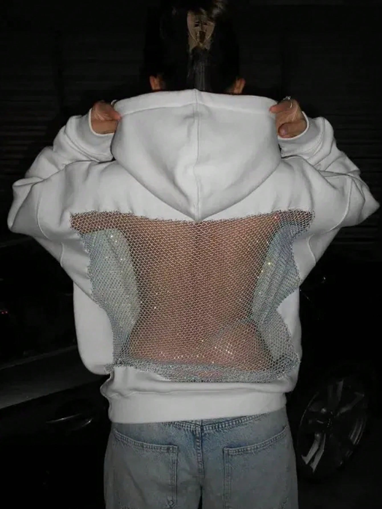 Women's Casual Sexy Backless Mesh Hoodie