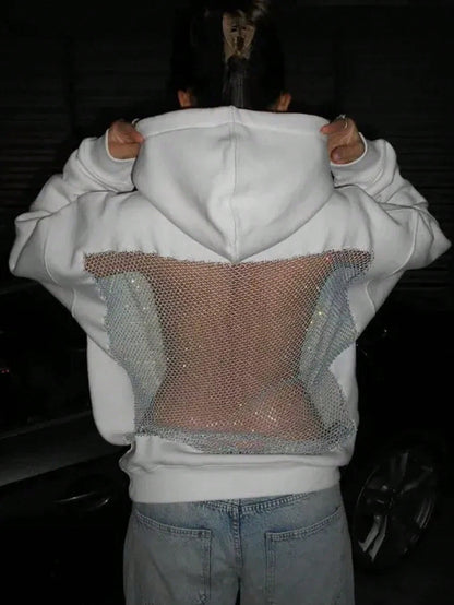 Women's Casual Sexy Backless Mesh Hoodie