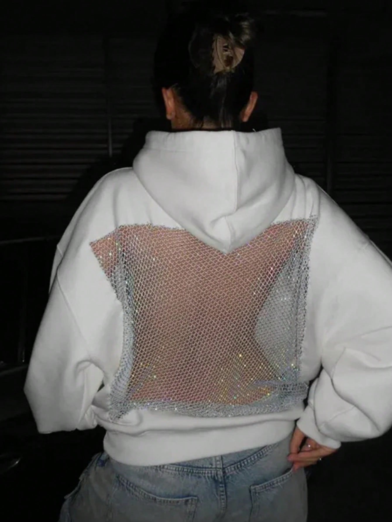 Women's Casual Sexy Backless Mesh Hoodie