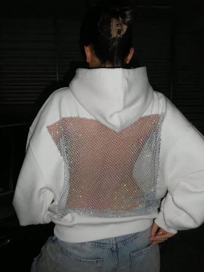 Women's Casual Sexy Backless Mesh Hoodie