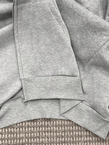 Men's Embroidered Cardigan Hoodie with Faux Fur Collar