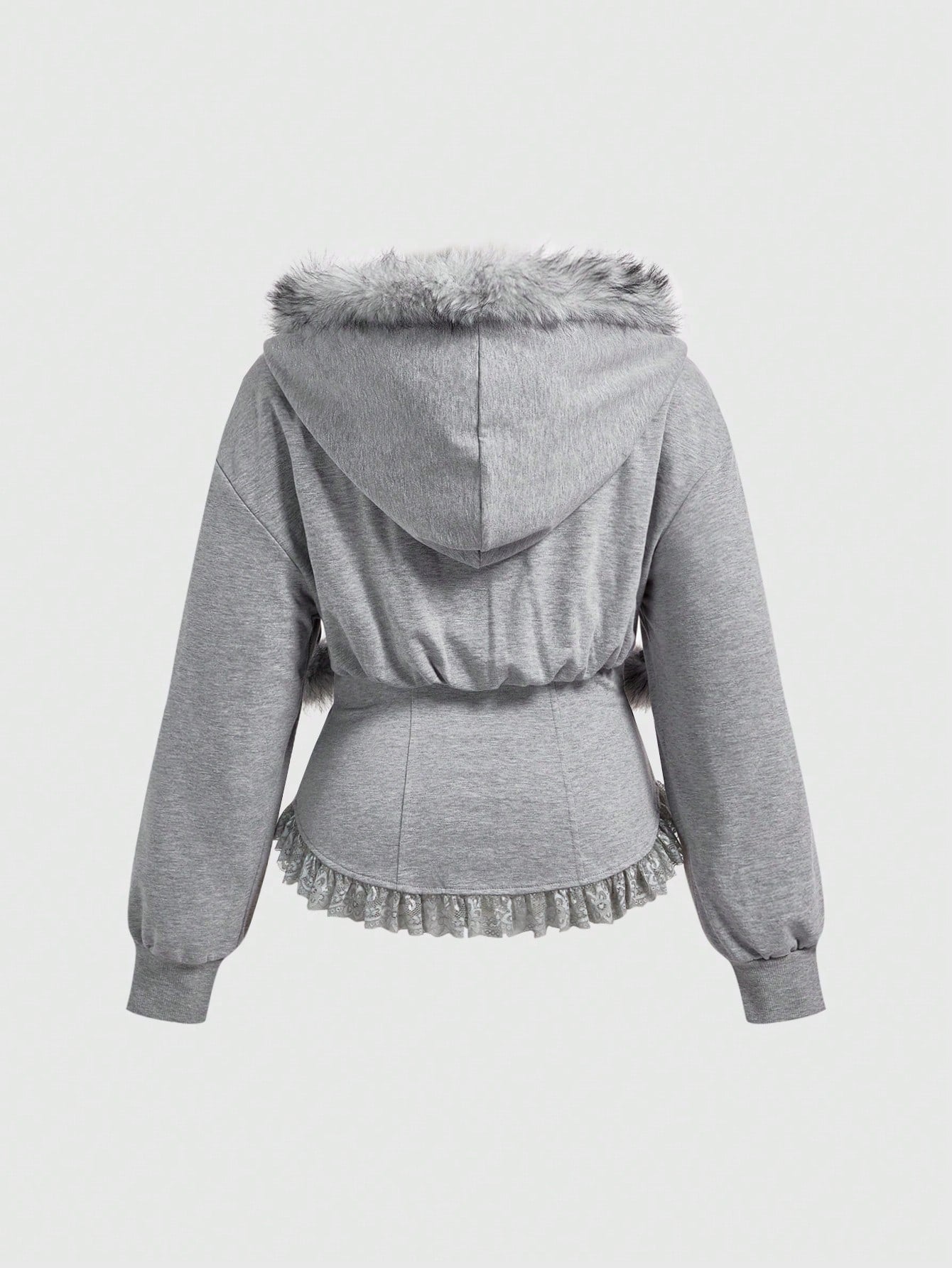 Plus Size Kawaii Fur Collar Zip-Up Hooded