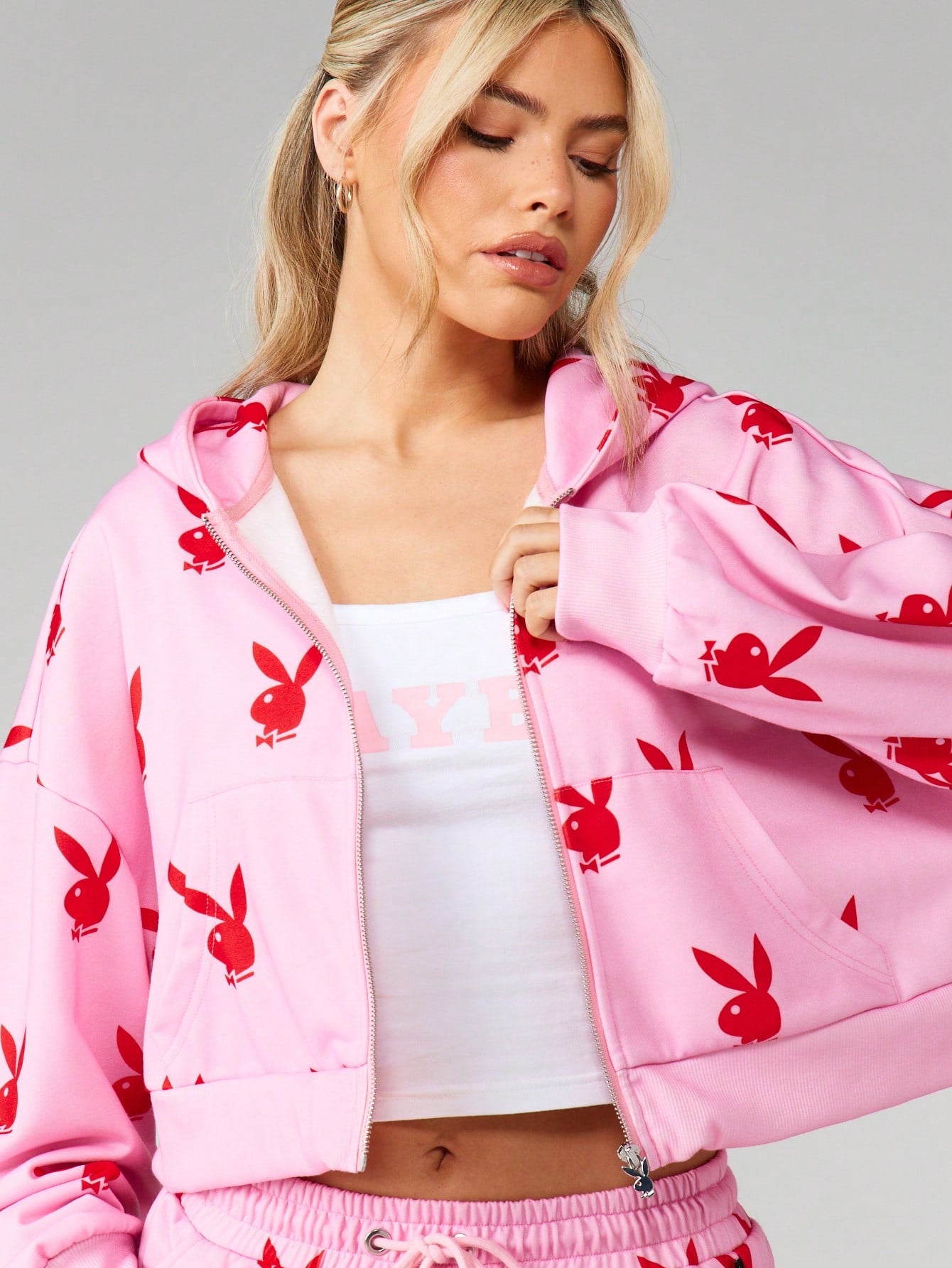 Playboy Bunny Print Oversized Crop Hoodie