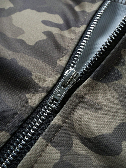 Men's Camo Print Zip Up Patchwork Faux Fur Hoodie