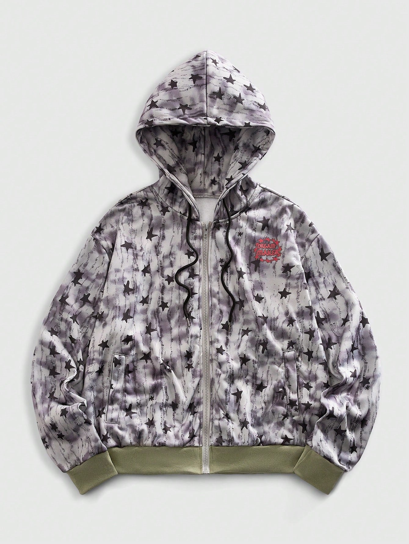 Men Collegiate Printed Zip Up Hoodie