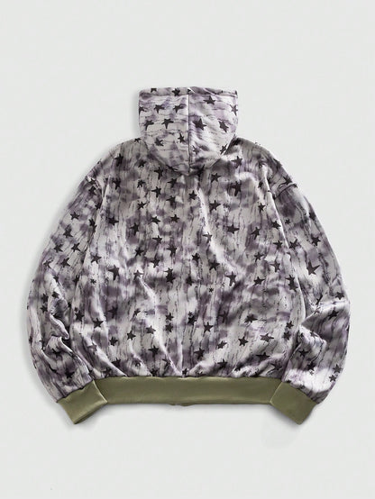 Men Collegiate Printed Zip Up Hoodie