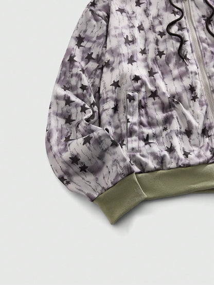 Men Collegiate Printed Zip Up Hoodie