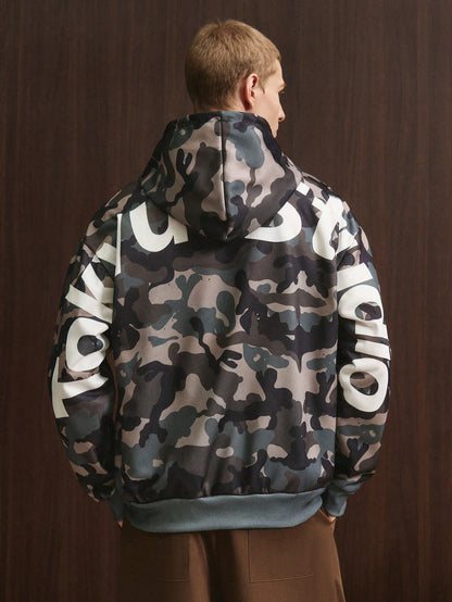 Men's Street Style Camo Hoodie Arched Letter Design