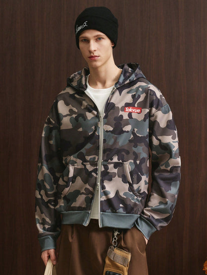 Men's Street Style Camo Hoodie Arched Letter Design