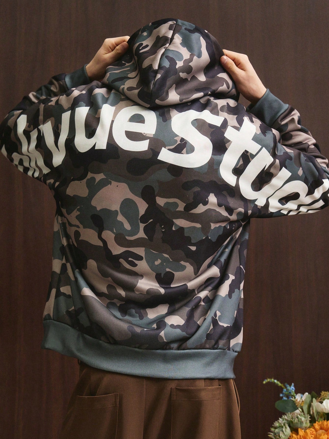 Men's Street Style Camo Hoodie Arched Letter Design