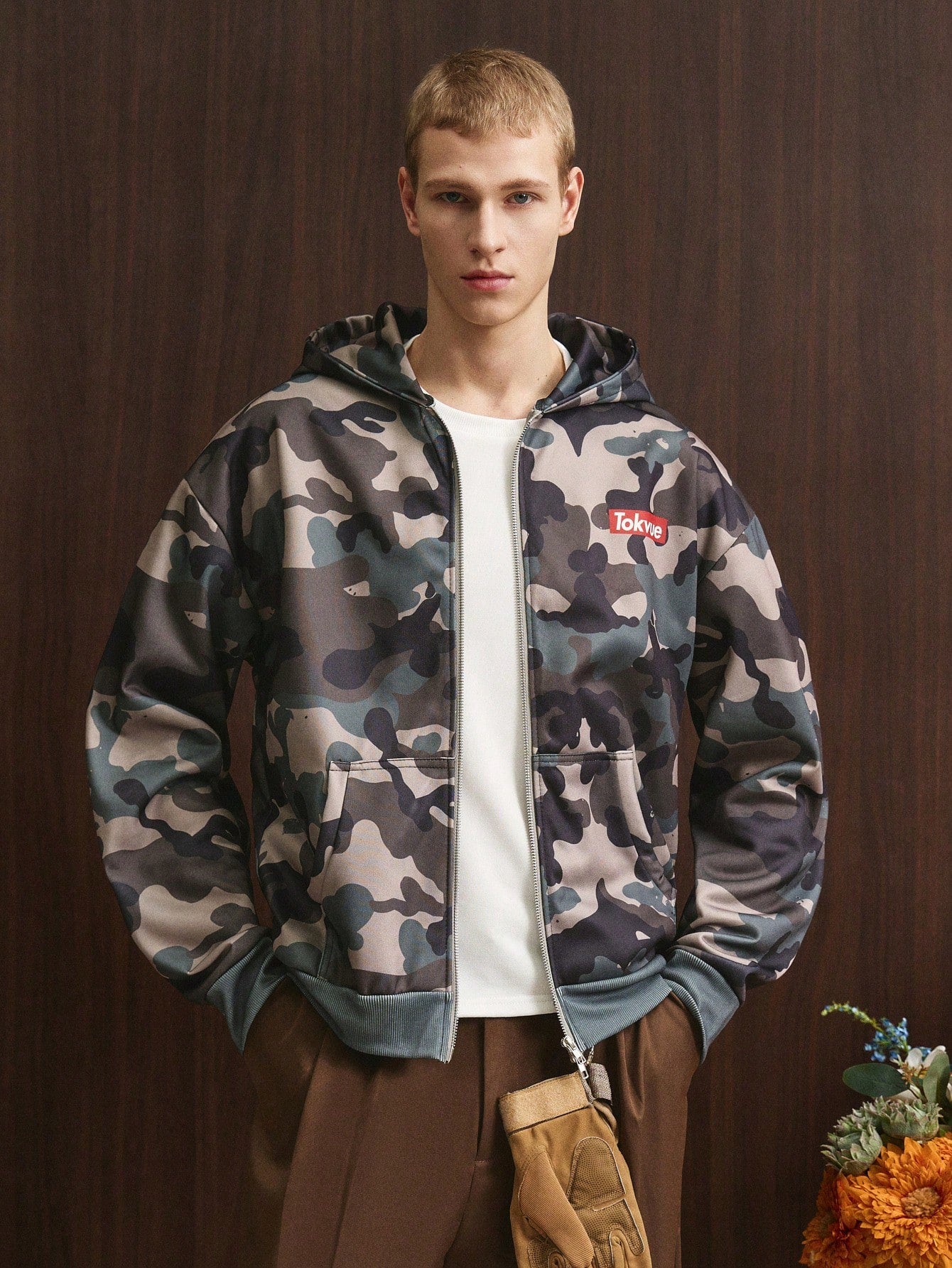 Men's Street Style Camo Hoodie Arched Letter Design