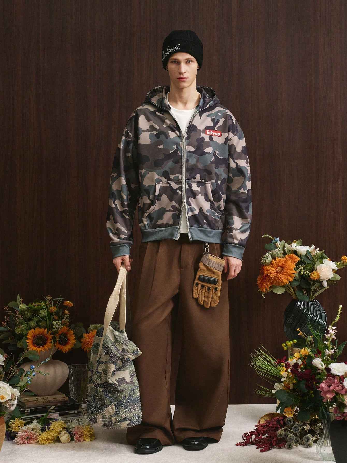 Men's Street Style Camo Hoodie Arched Letter Design