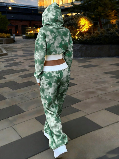 Women's Camouflage Cropped Hoodie and Sweatpants Set