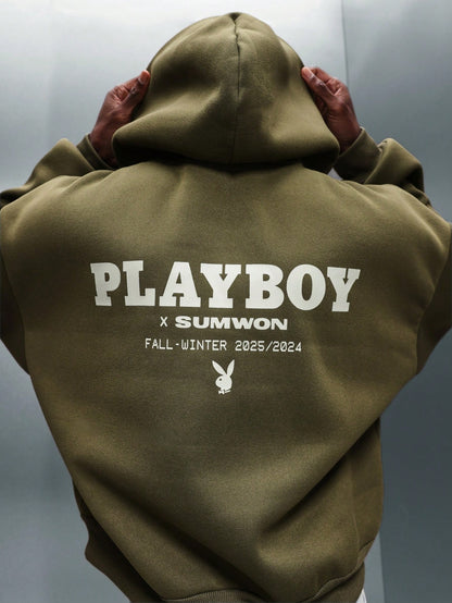 Playboy X Sumwon Men's Crop Fit Front Print Hoodie