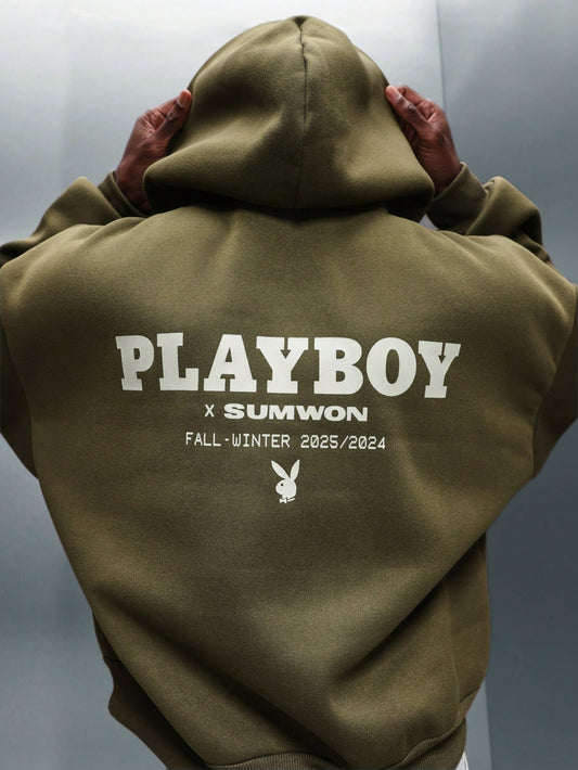 Playboy X Sumwon Men's Crop Fit Front Print Hoodie