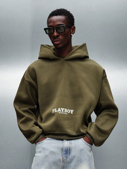 Playboy X Sumwon Men's Crop Fit Front Print Hoodie