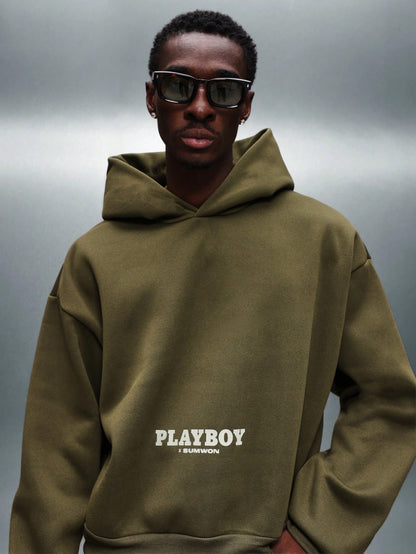 Playboy X Sumwon Men's Crop Fit Front Print Hoodie