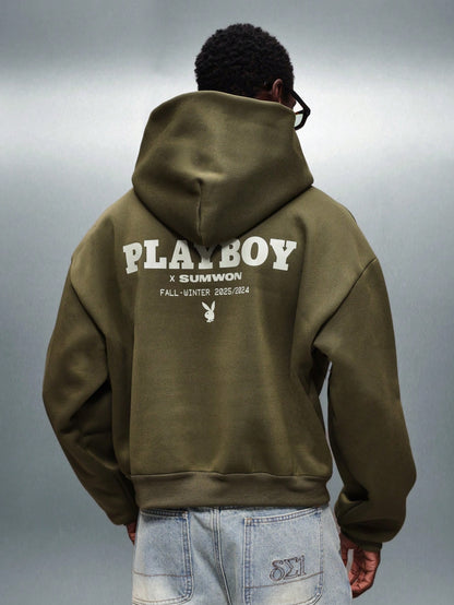 Playboy X Sumwon Men's Crop Fit Front Print Hoodie