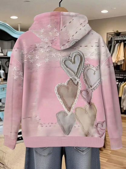 Plus Size Pink Romantic Sea Salt Heart Vintage Hoodie
